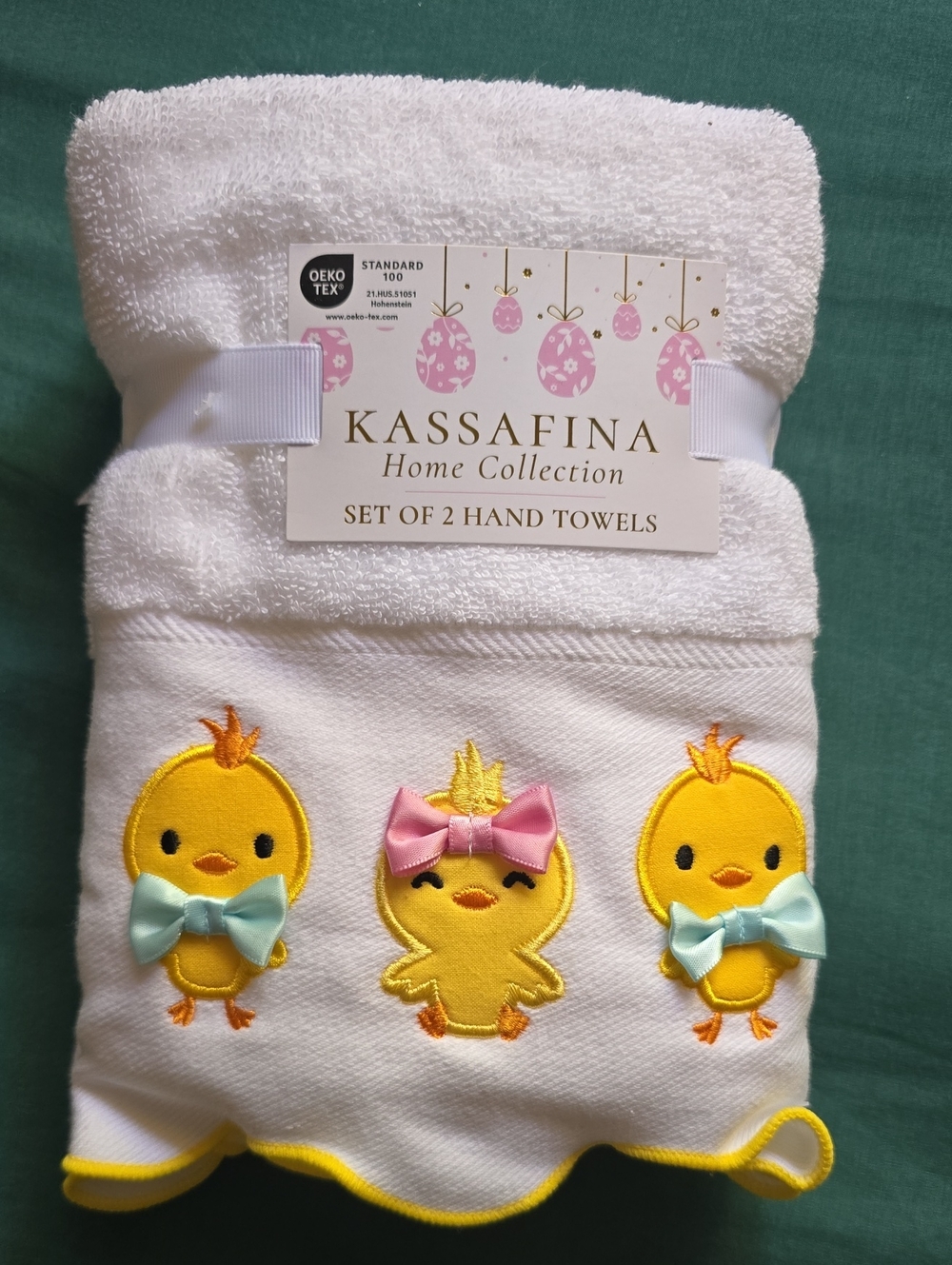 White Hand Towels with Yellow Chick Appliqué - 2 Set of 2  for $30